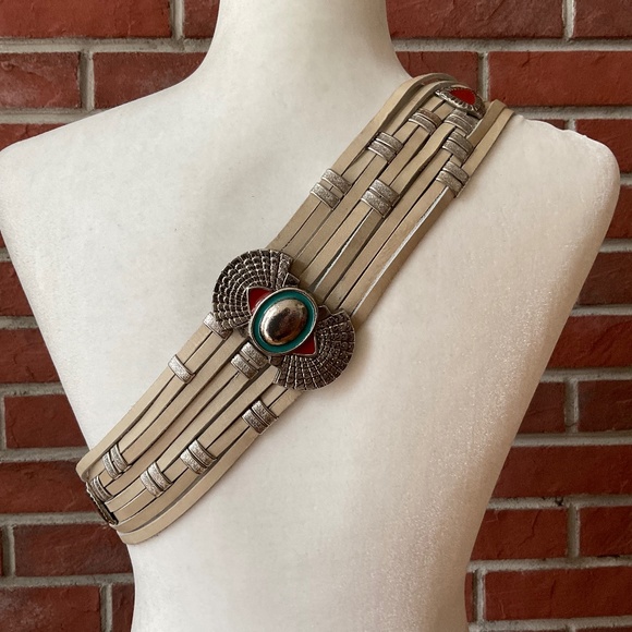 Handcrafted Genuine belt Leather Silver Details Western Belt Waist size 32”-36” main image 4